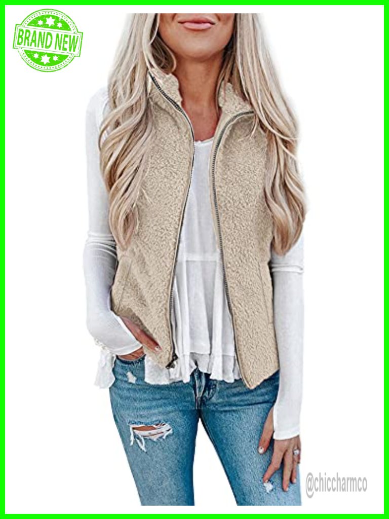 Womens Fuzzy Sherpa Fleece Vest Sleeveless Zipper Cardigan Lightweight